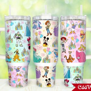Cartoon Characters Disney Custom Stanley Quencher 40oz Stainless Steel Tumbler With Handle