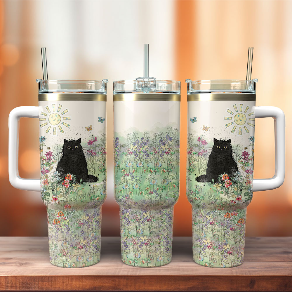 Cat Artwork Custom Stanley Quencher 40oz Stainless Steel Tumbler With Handle