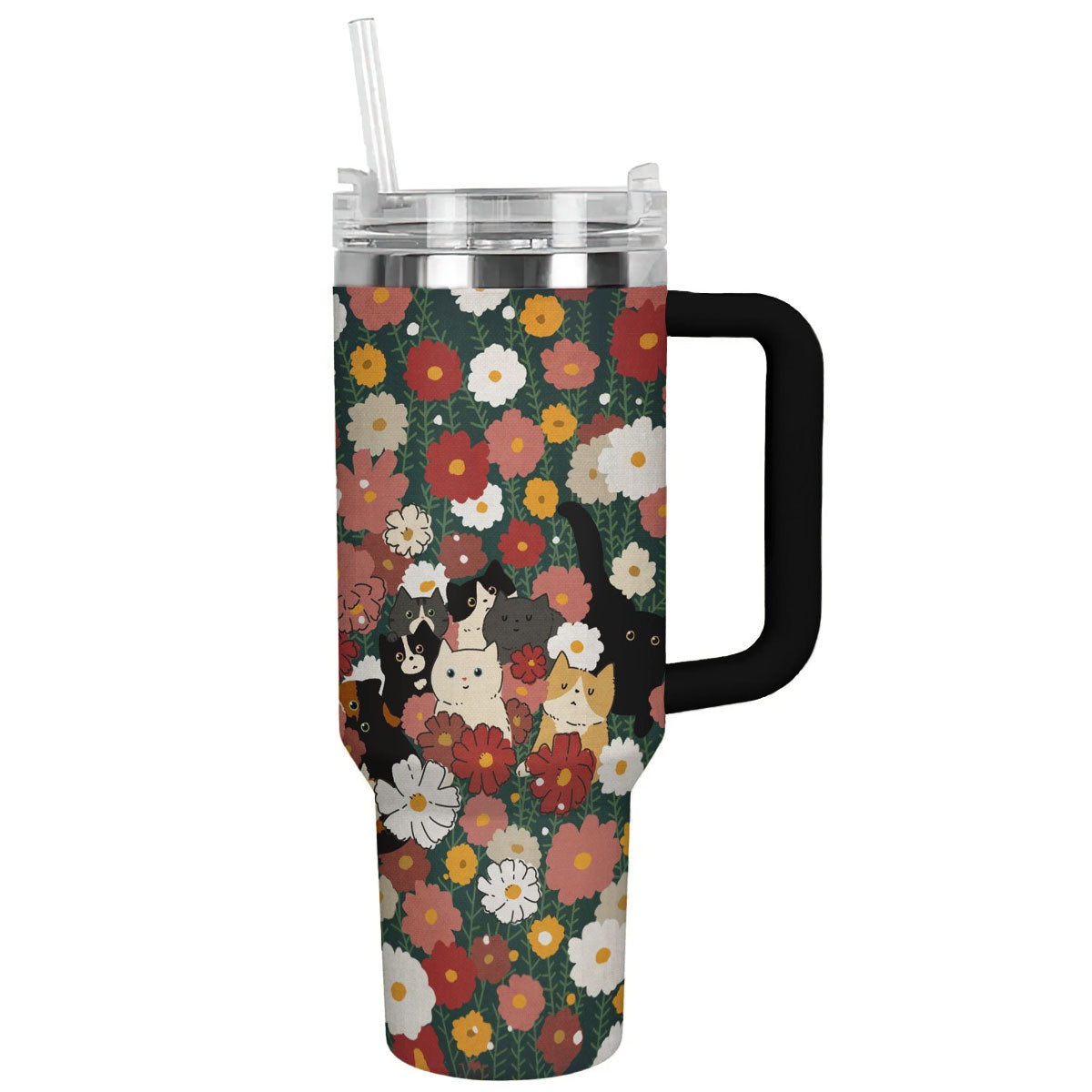 Cat Custom Stanley Quencher 40oz Stainless Steel Tumbler With Handle