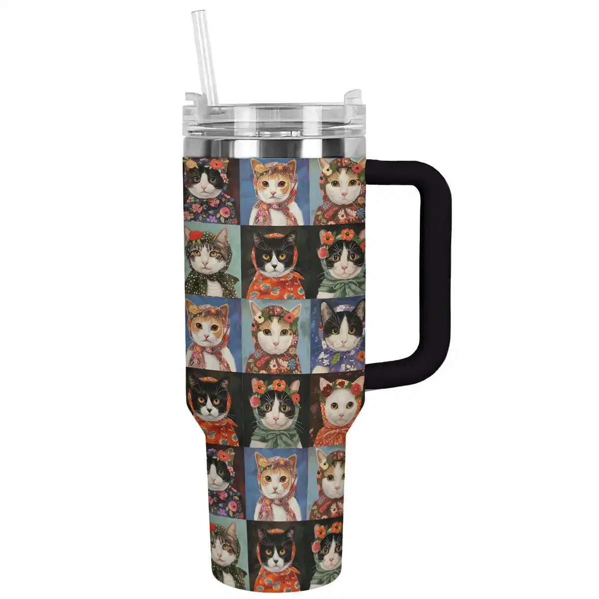Cat Custom Stanley Quencher 40oz Stainless Steel Tumbler With Handle