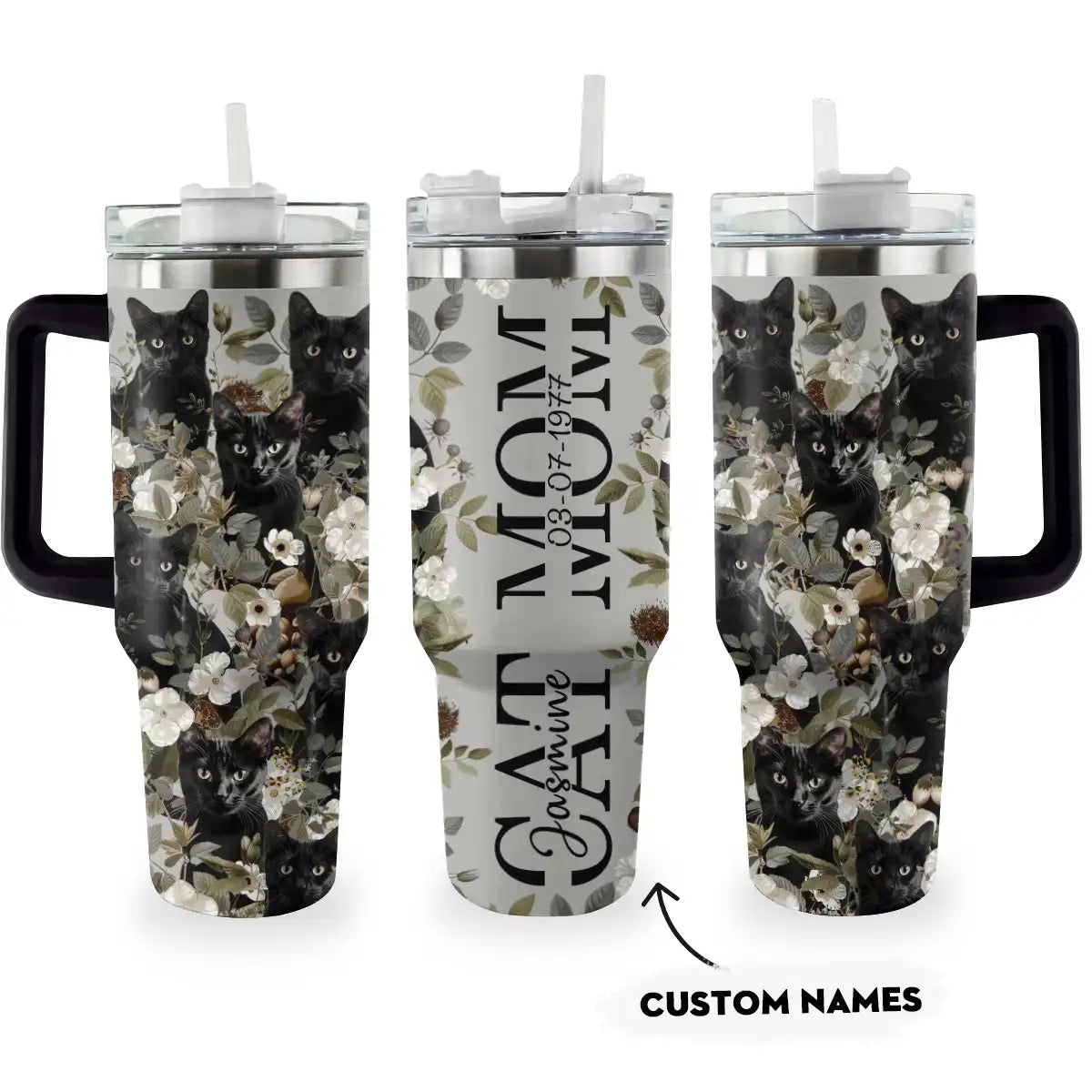 Cat Custom Stanley Quencher 40oz Stainless Steel Tumbler With Handle