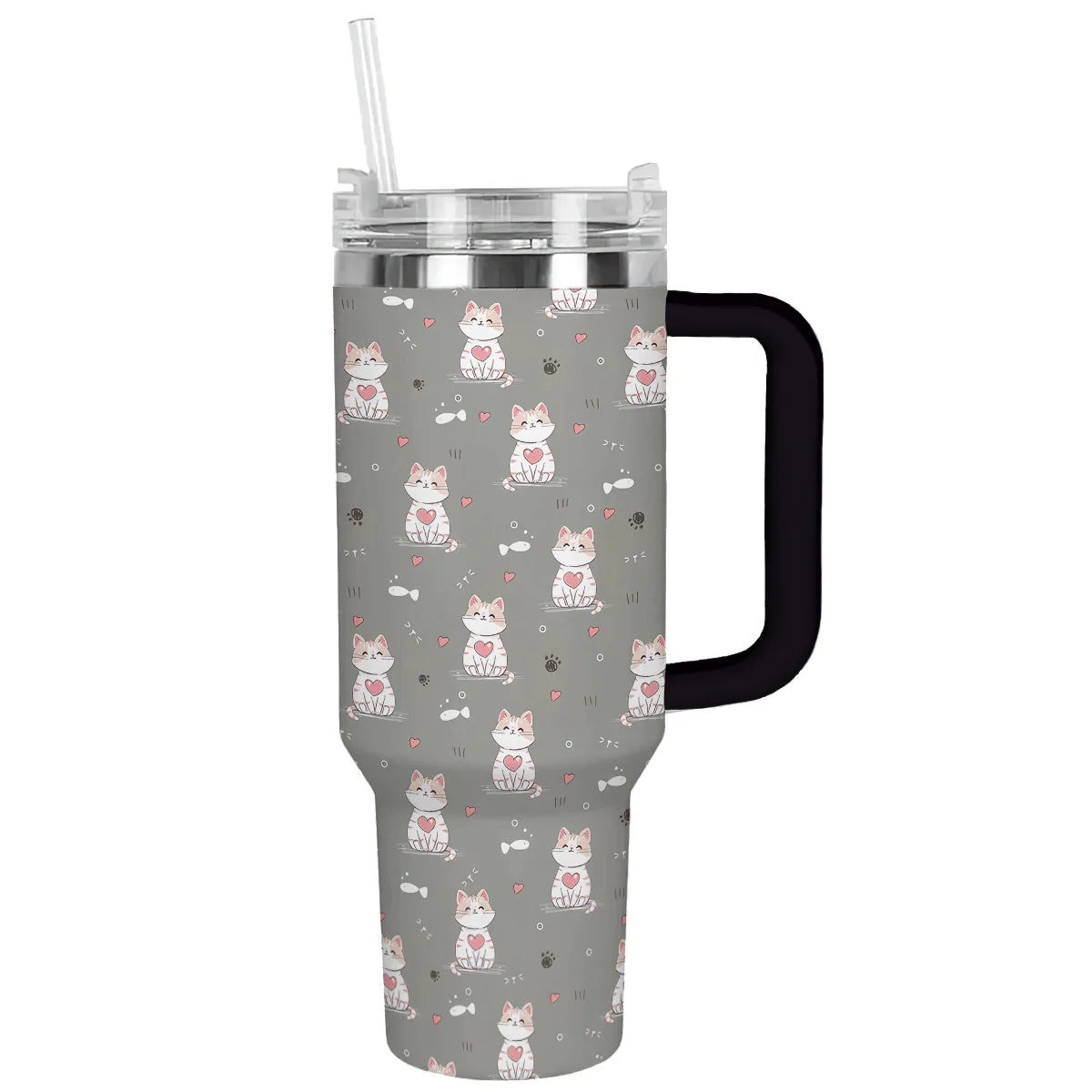 Cat Custom Stanley Quencher 40oz Stainless Steel Tumbler With Handle