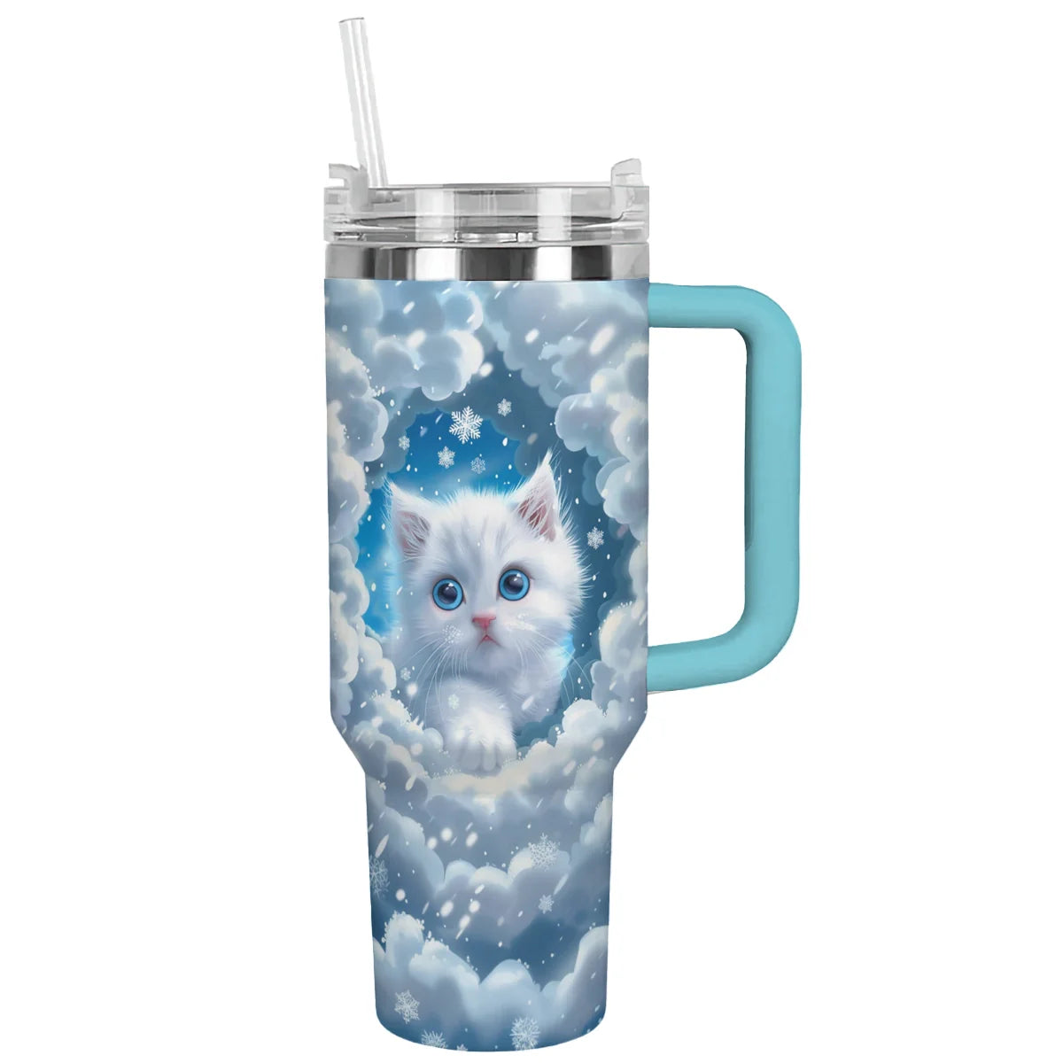 Cat Custom Stanley Quencher 40oz Stainless Steel Tumbler With Handle