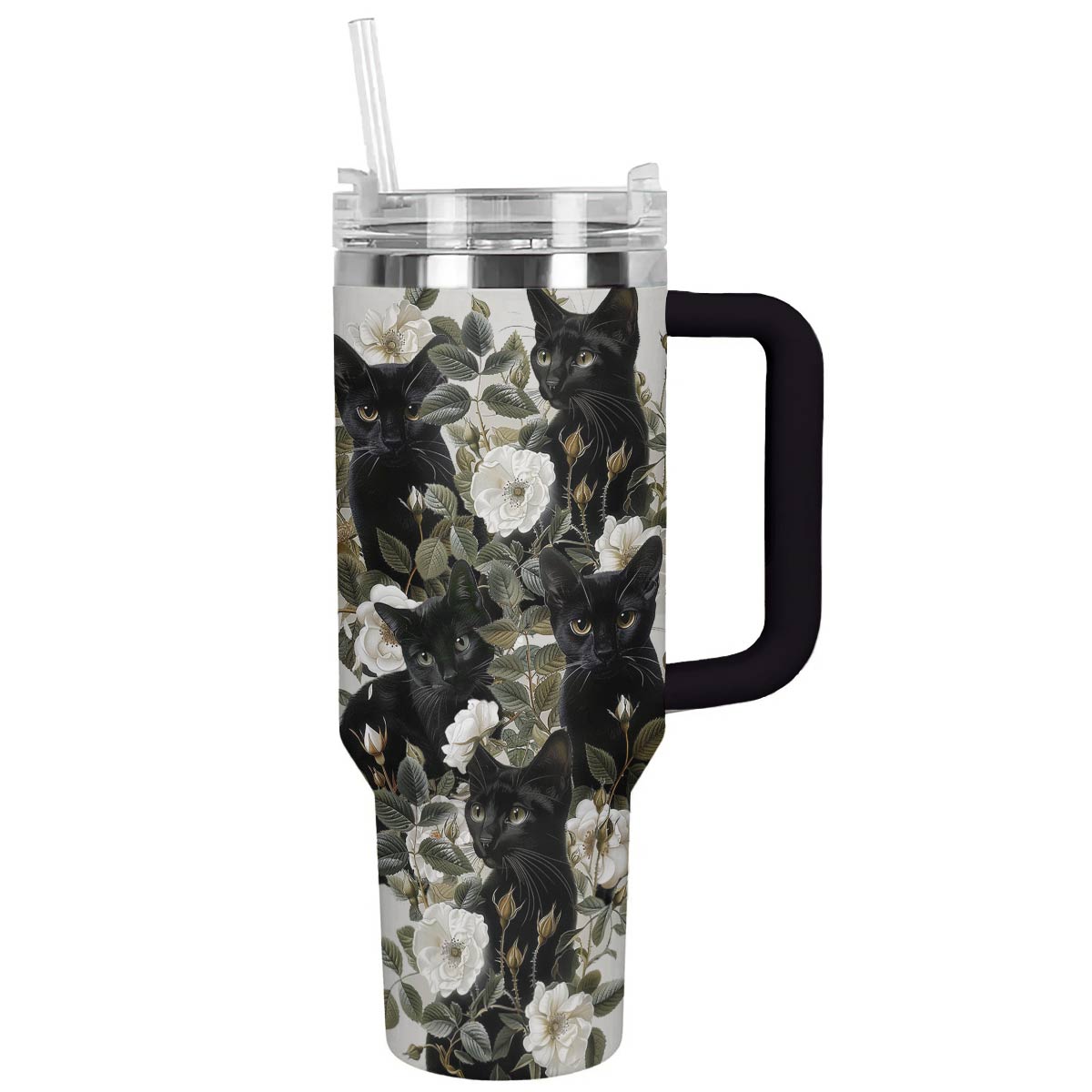 Cat Custom Stanley Quencher 40oz Stainless Steel Tumbler With Handle