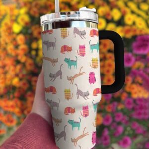 Cat Custom Stanley Quencher 40oz Stainless Steel Tumbler With Handle