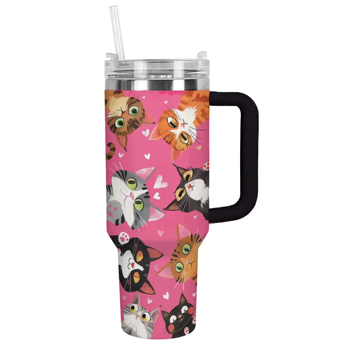 Cat Custom Stanley Quencher 40oz Stainless Steel Tumbler With Handle