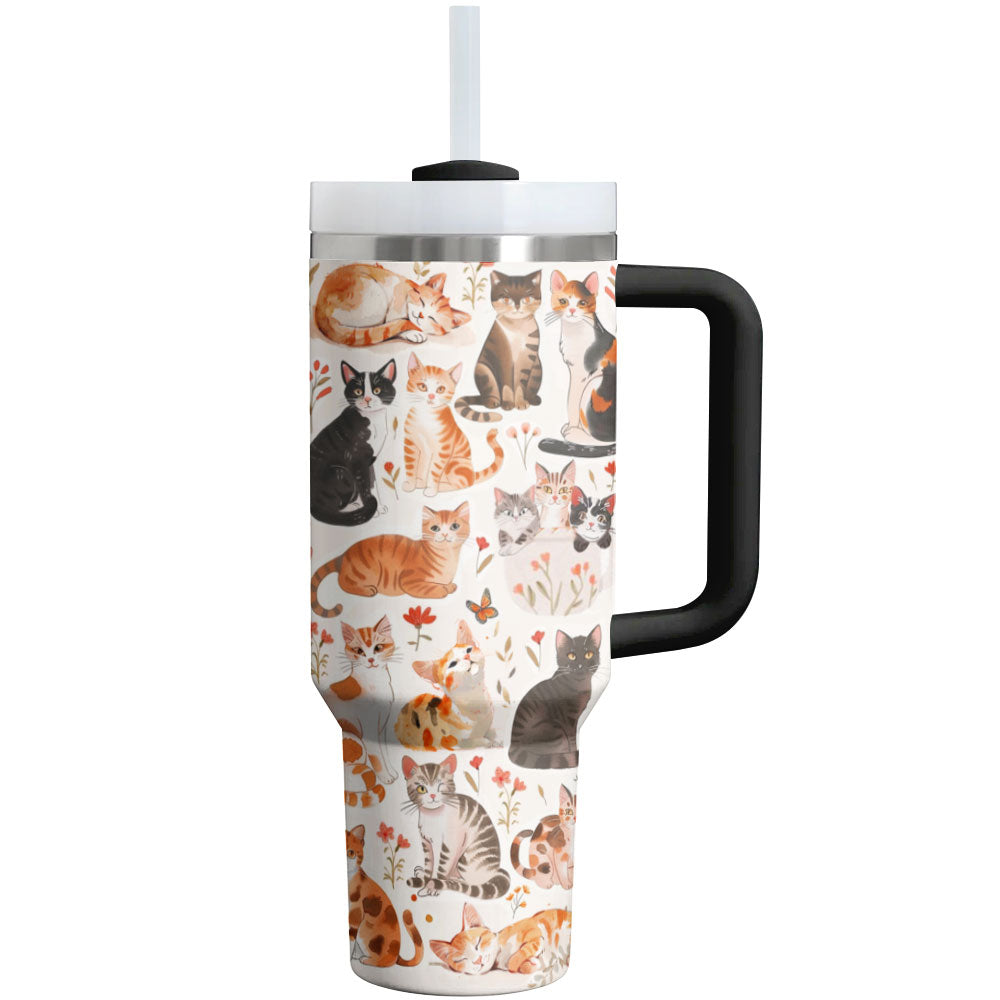 Cat Custom Stanley Quencher 40oz Stainless Steel Tumbler With Handle