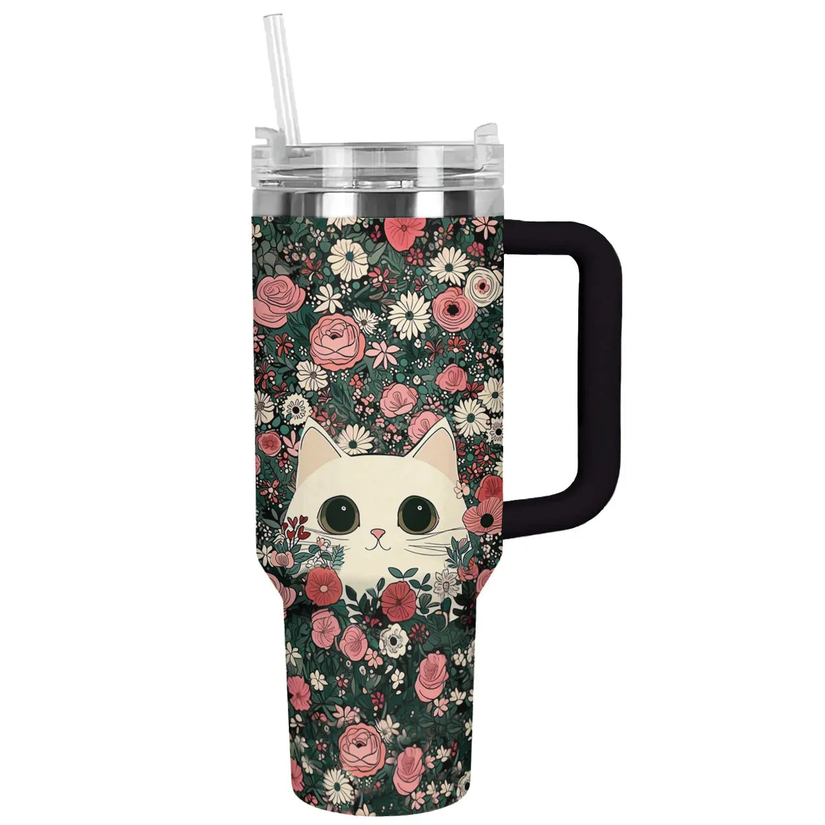 Cat Custom Stanley Quencher 40oz Stainless Steel Tumbler With Handle