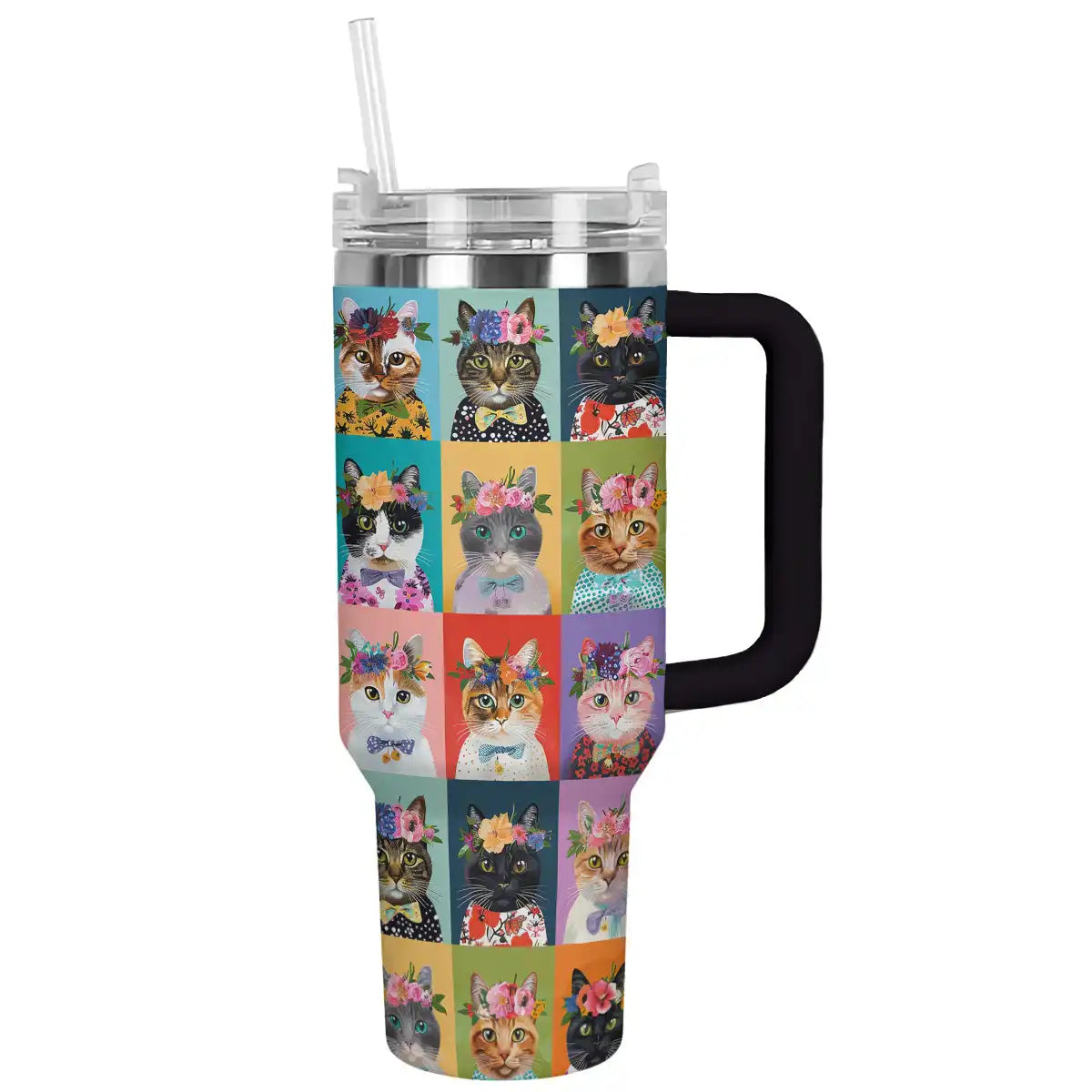 Cat Custom Stanley Quencher 40oz Stainless Steel Tumbler With Handle
