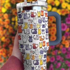 Cat Custom Stanley Quencher 40oz Stainless Steel Tumbler With Handle