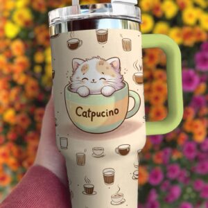 Cat Custom Stanley Quencher 40oz Stainless Steel Tumbler With Handle