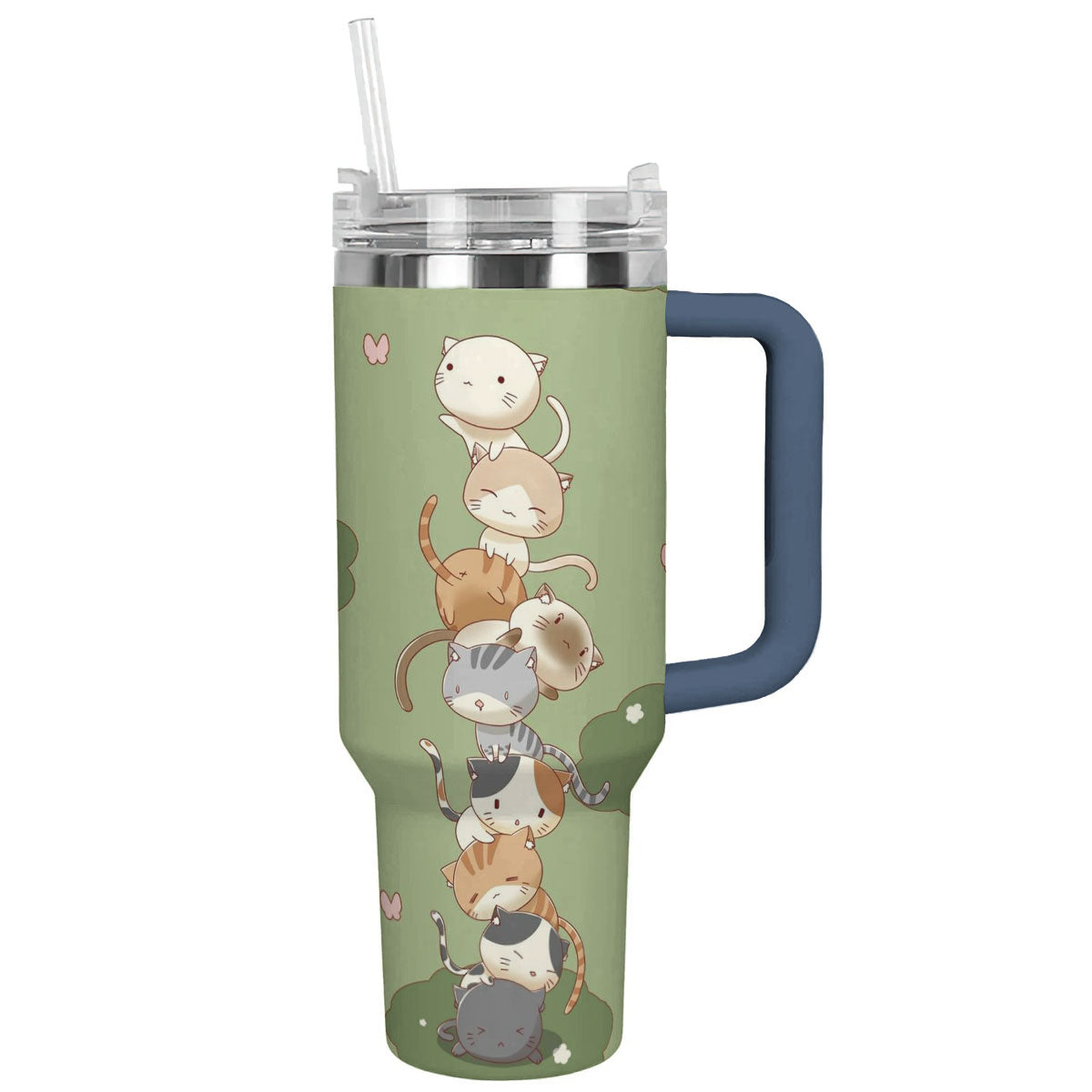 Cat Custom Stanley Quencher 40oz Stainless Steel Tumbler With Handle