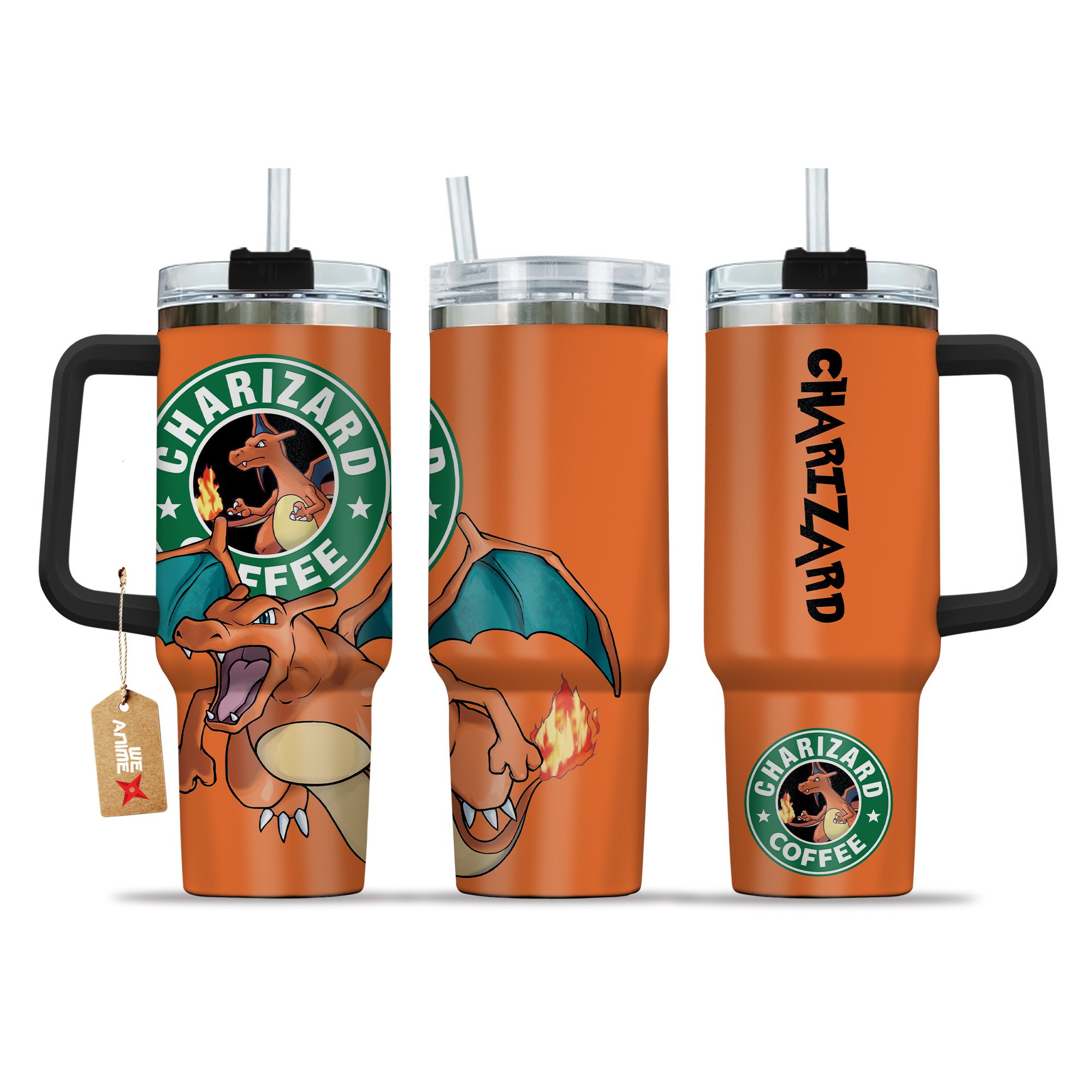 Charizard Coffee Pokemon Anime Custom Stanley Quencher 40oz Stainless Steel Tumbler With Handle