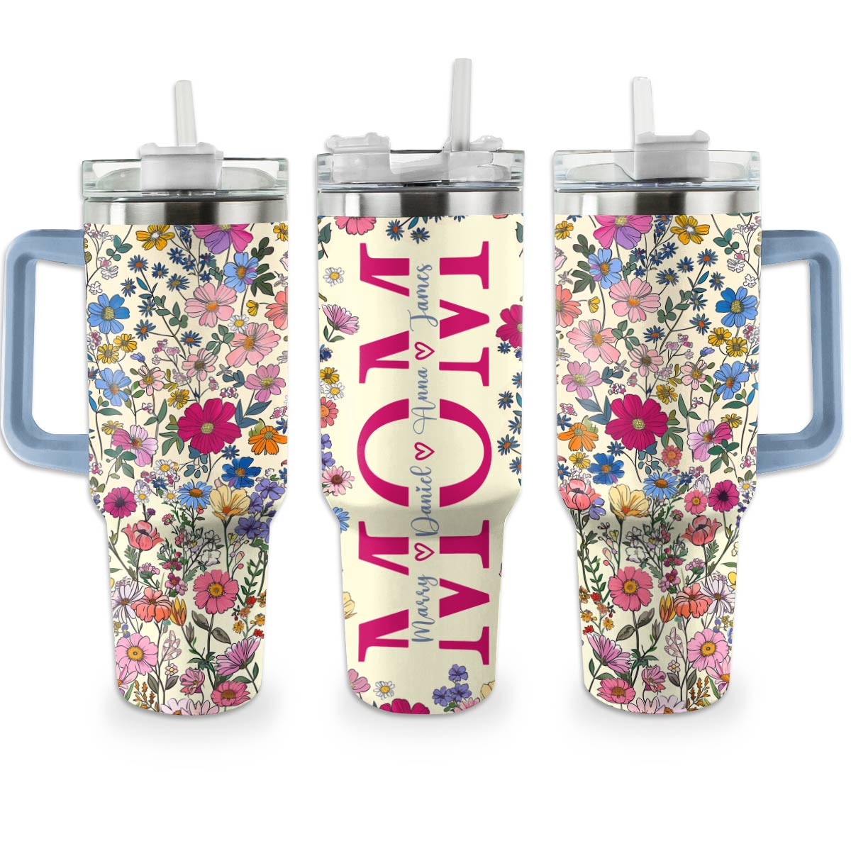 Charming Flowers Mom Custom Stanley Quencher 40oz Stainless Steel Tumbler With Handle