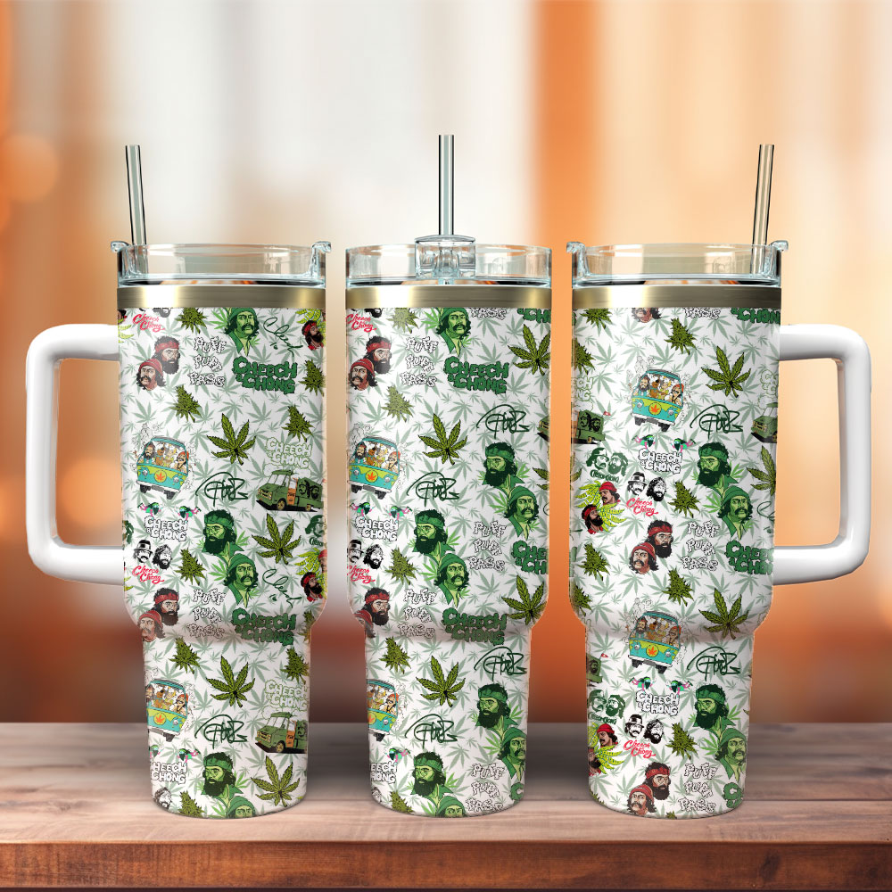 Cheech and Chong Comedy Music Custom Stanley Quencher 40oz Stainless Steel Tumbler With Handle