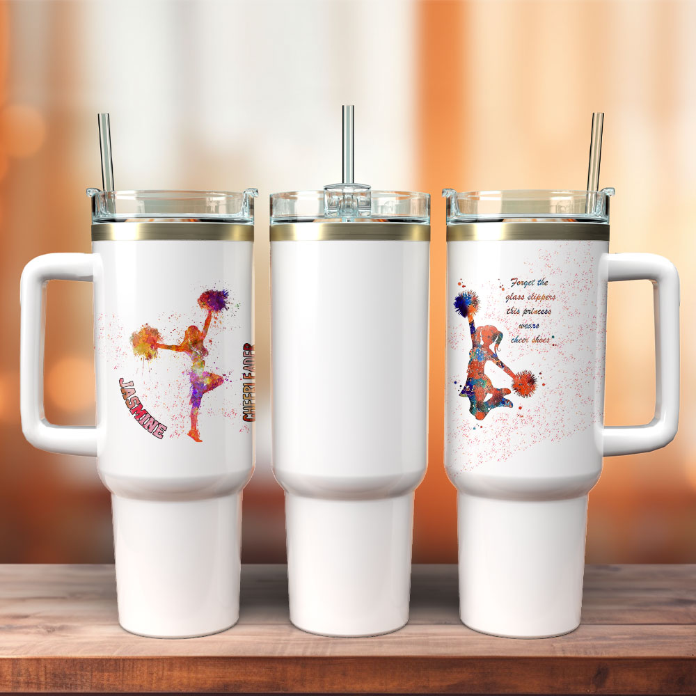Cheerleader Artwork Custom Stanley Quencher 40oz Stainless Steel Tumbler With Handle