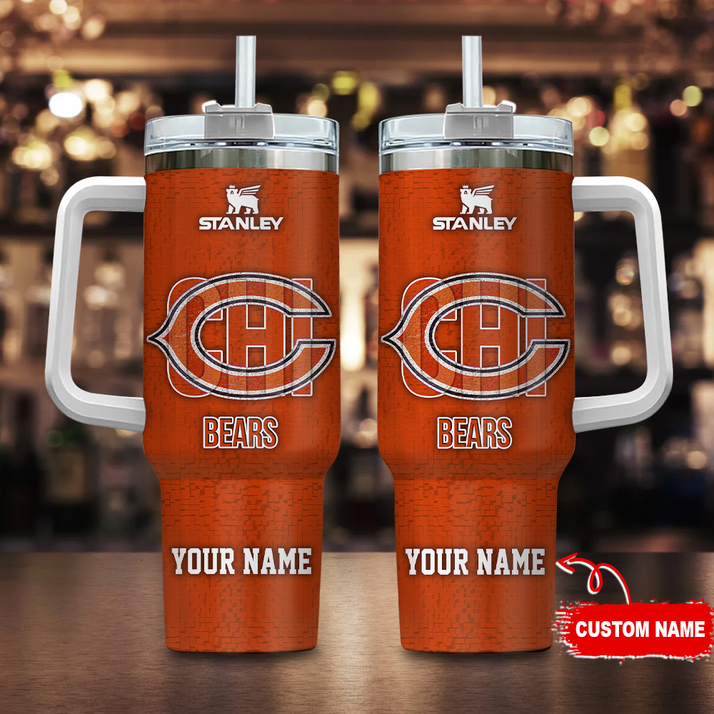 Chicago Bears NFL 3D Logo Custom Stanley Quencher 40oz Stainless Steel Tumbler With Handle