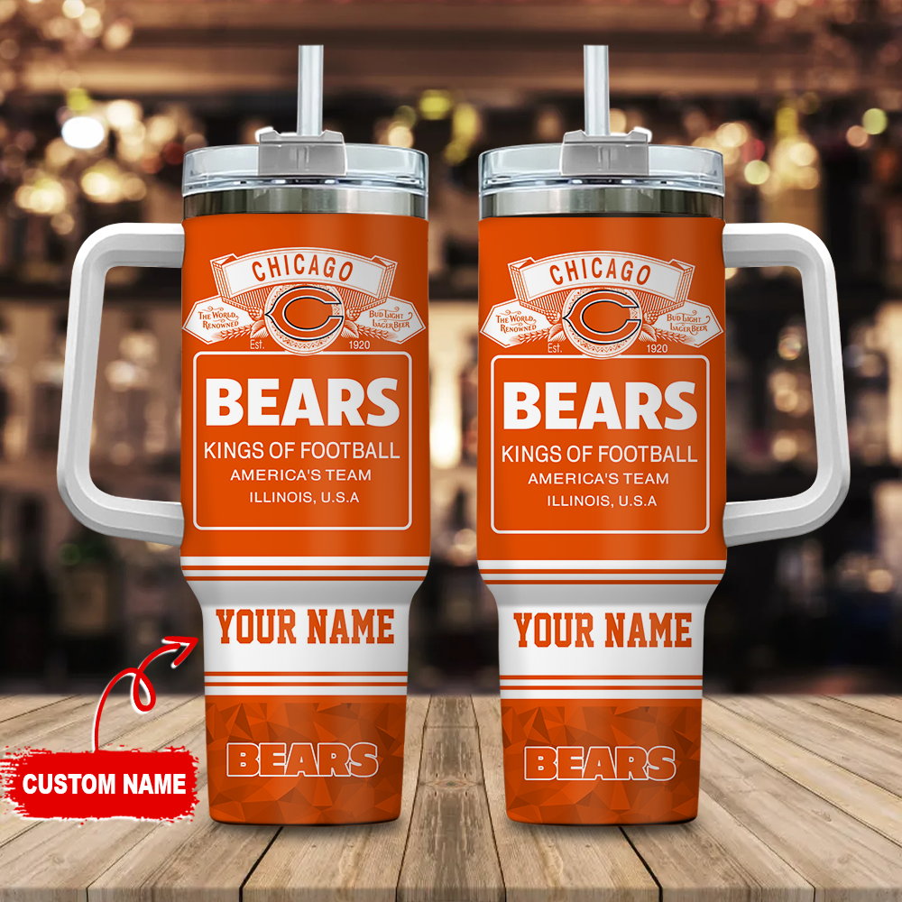 Chicago Bears NFL Bud Light Custom Stanley Quencher 40oz Stainless Steel Tumbler With Handle