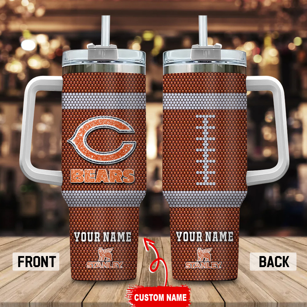 Chicago Bears NFL Crystal Custom Stanley Quencher 40oz Stainless Steel Tumbler With Handle