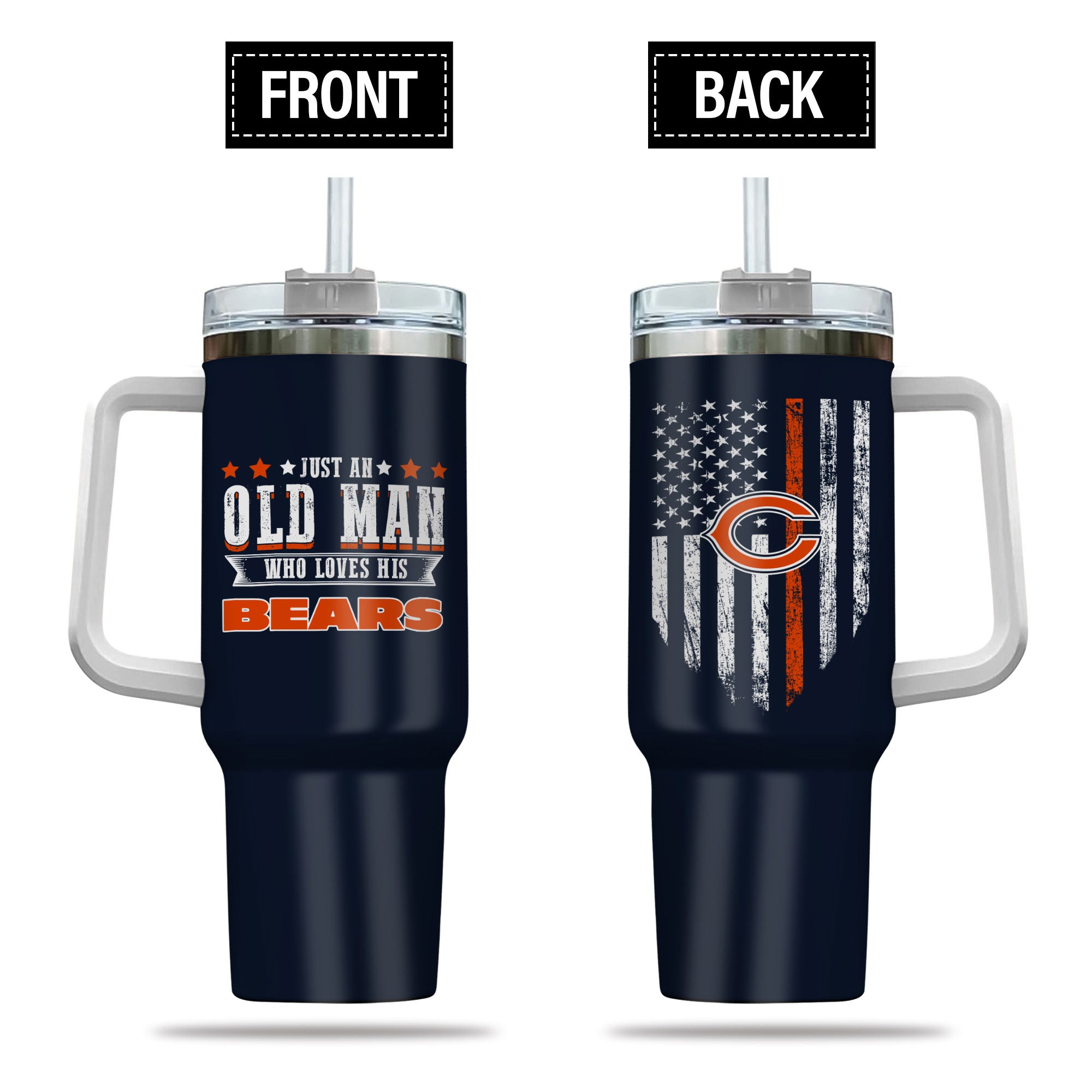 Chicago Bears NFL Custom Stanley Quencher 40oz Stainless Steel Tumbler With Handle