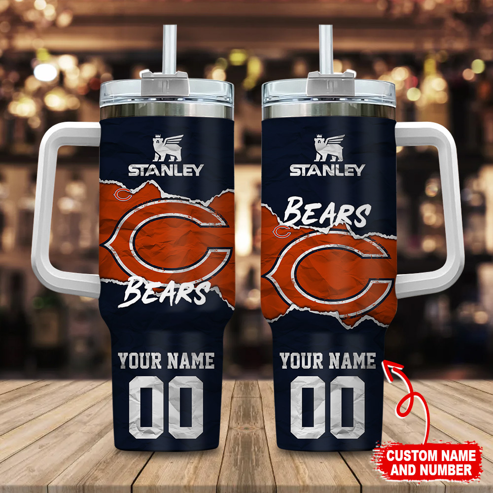 Chicago Bears NFL Custom Stanley Quencher 40oz Stainless Steel Tumbler With Handle