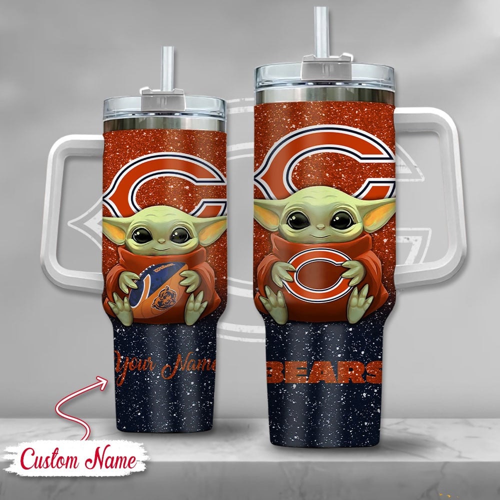 Chicago Bears NFL Custom Stanley Quencher 40oz Stainless Steel Tumbler With Handle