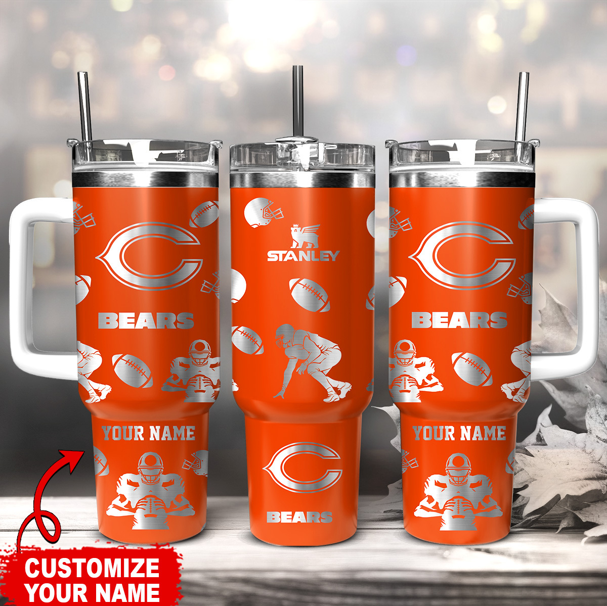 Chicago Bears NFL Custom Stanley Quencher 40oz Stainless Steel Tumbler With Handle