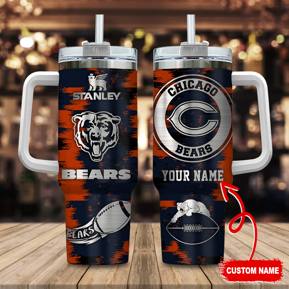 Chicago Bears NFL Custom Stanley Quencher 40oz Stainless Steel Tumbler With Handle
