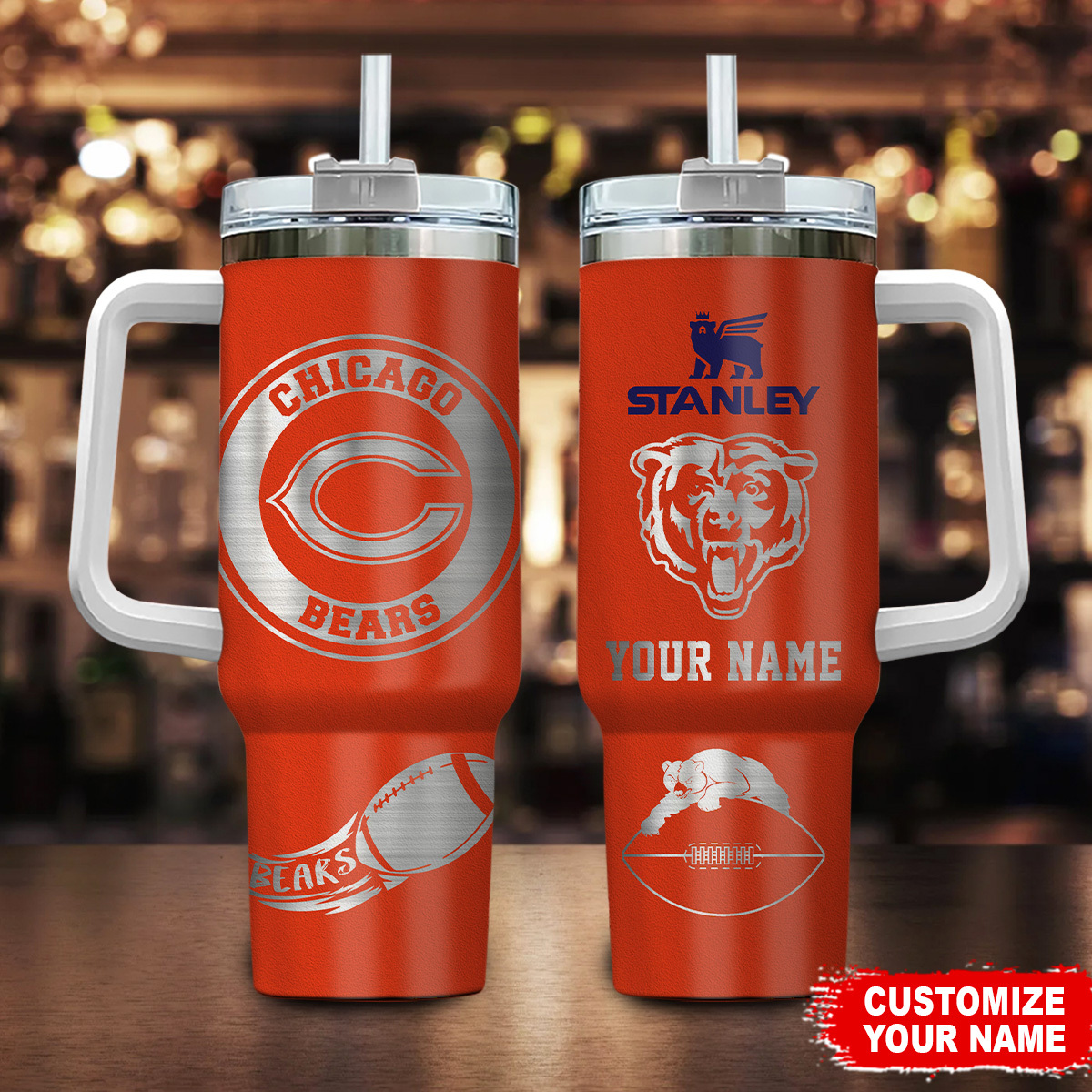 Chicago Bears NFL Custom Stanley Quencher 40oz Stainless Steel Tumbler With Handle
