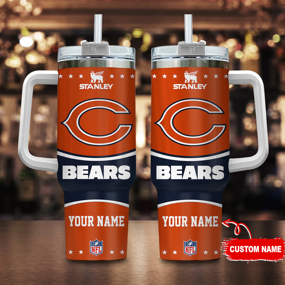 Chicago Bears NFL Custom Stanley Quencher 40oz Stainless Steel Tumbler With Handle