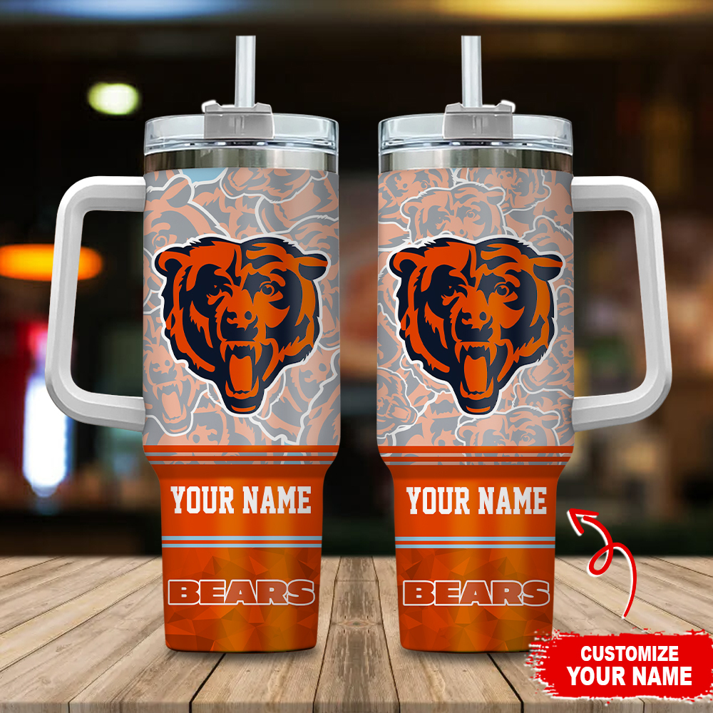 Chicago Bears NFL Custom Stanley Quencher 40oz Stainless Steel Tumbler With Handle