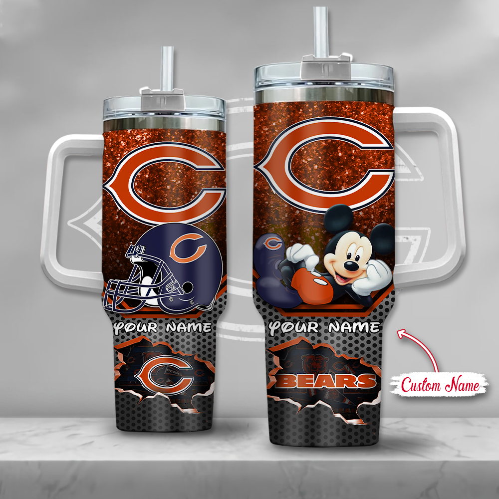 Chicago Bears NFL Custom Stanley Quencher 40oz Stainless Steel Tumbler With Handle
