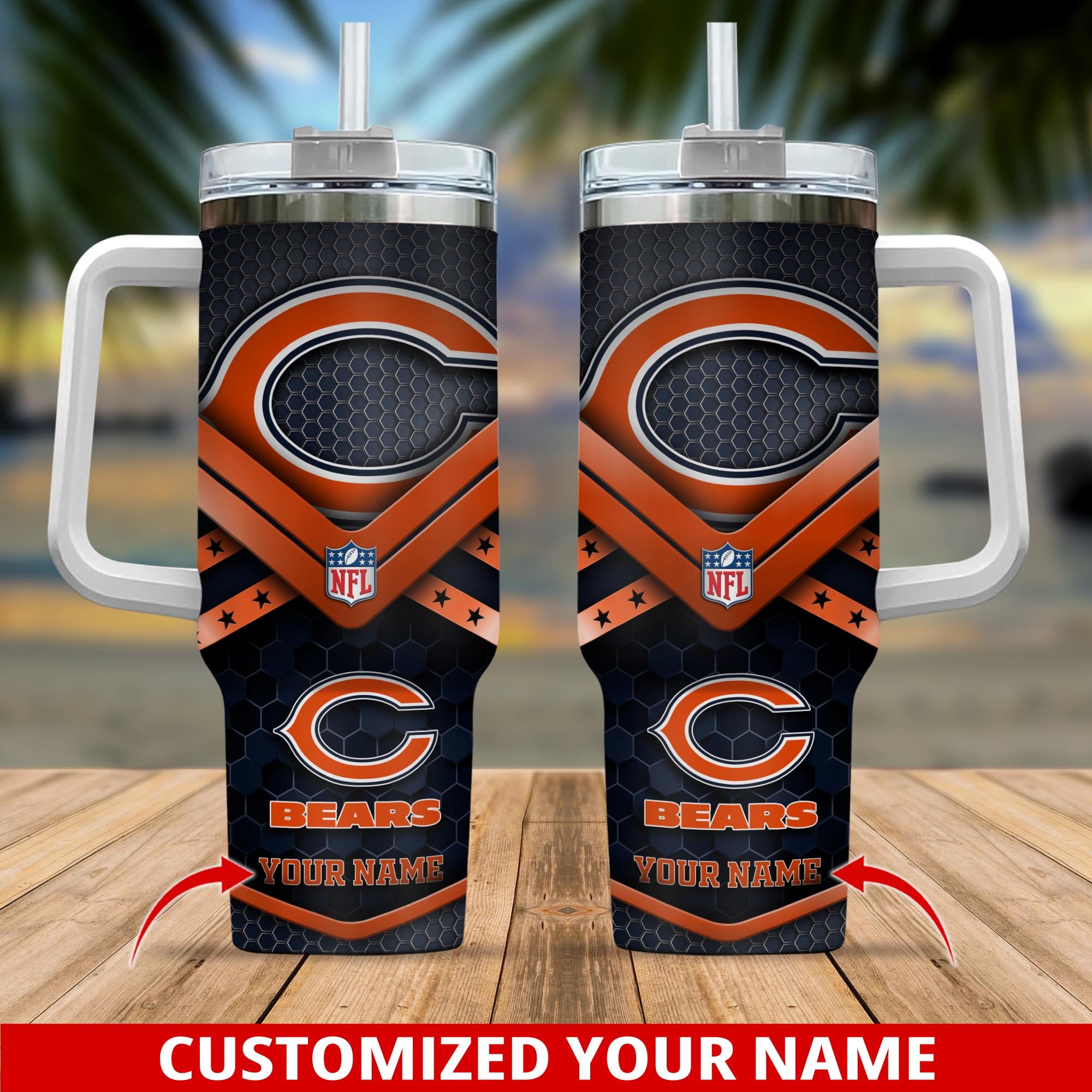 Chicago Bears NFL Custom Stanley Quencher 40oz Stainless Steel Tumbler With Handle
