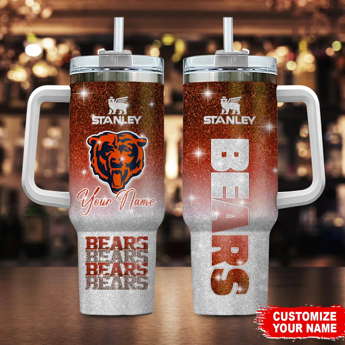 Chicago Bears NFL Custom Stanley Quencher 40oz Stainless Steel Tumbler With Handle