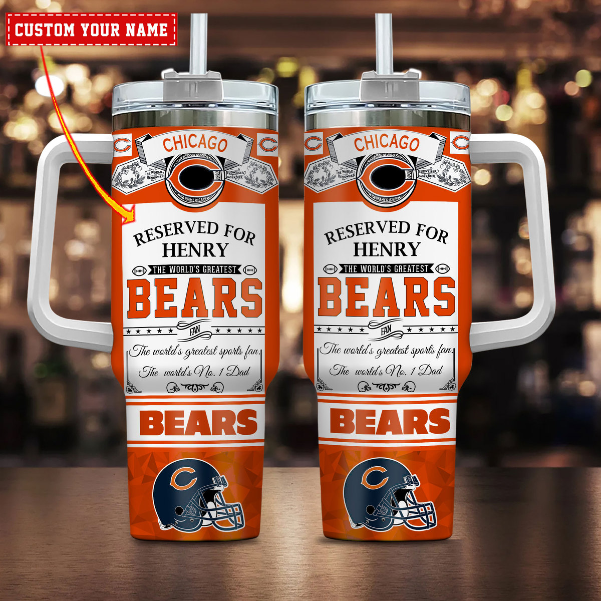 Chicago Bears NFL Father's Day Custom Stanley Quencher 40oz Stainless Steel Tumbler With Handle