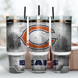 Chicago Bears NFL Fingerprint Effect Custom Stanley Quencher 40oz Stainless Steel Tumbler With Handle