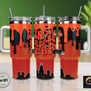 Chicago Bears NFL Glitter Custom Stanley Quencher 40oz Stainless Steel Tumbler With Handle