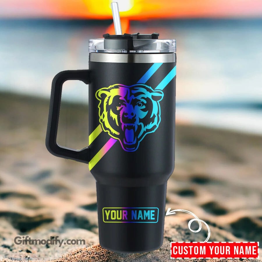 Chicago Bears NFL Hologram Logo Custom Stanley Quencher 40oz Stainless Steel Tumbler With Handle