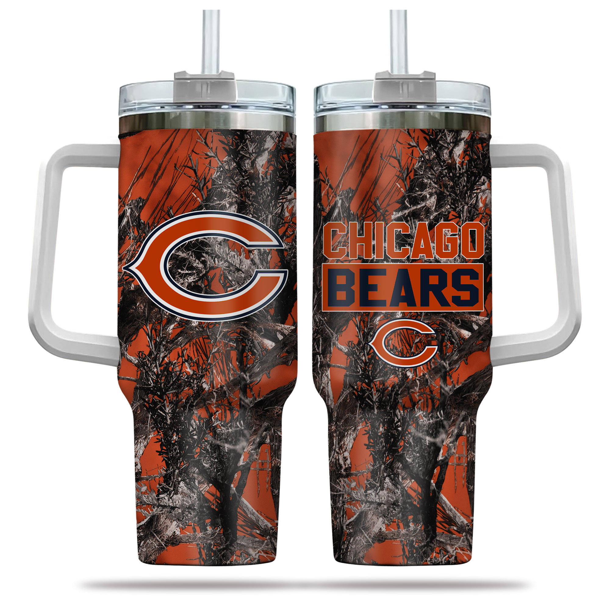 Chicago Bears NFL Hunting Custom Stanley Quencher 40oz Stainless Steel Tumbler With Handle