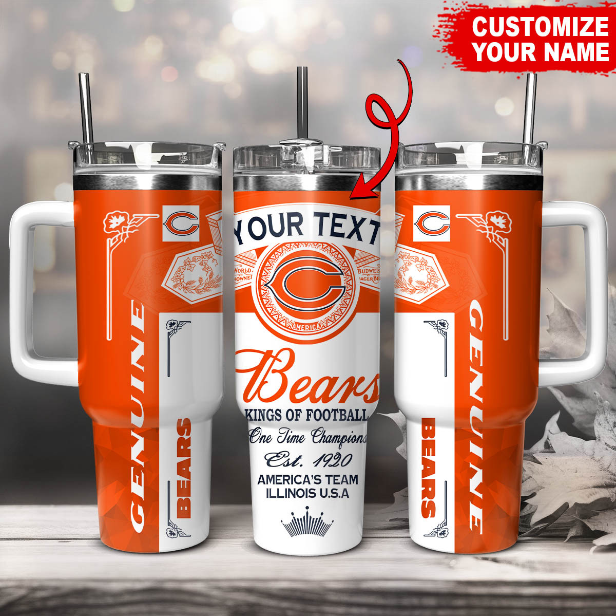 Chicago Bears NFL Kings Of Football Custom Stanley Quencher 40oz Stainless Steel Tumbler With Handle