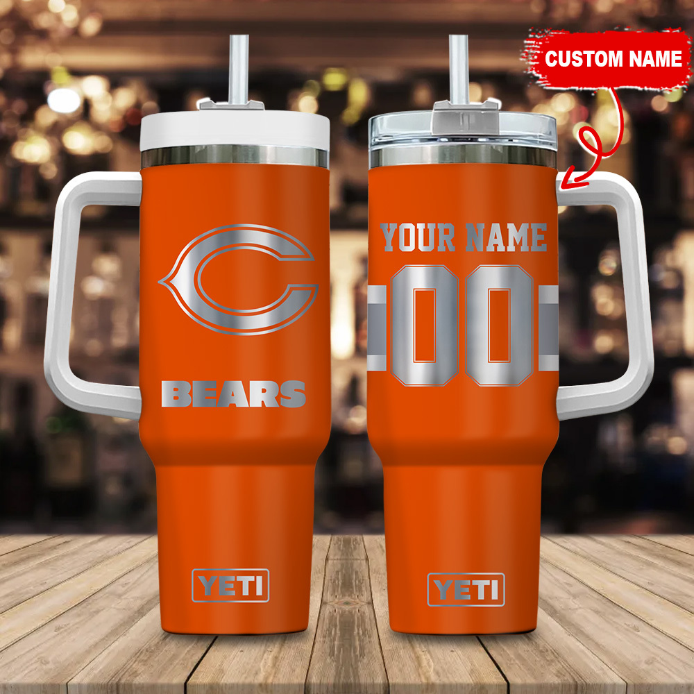 Chicago Bears NFL Laser Engraved Effect Custom Stanley Quencher 40oz Stainless Steel Tumbler With Handle