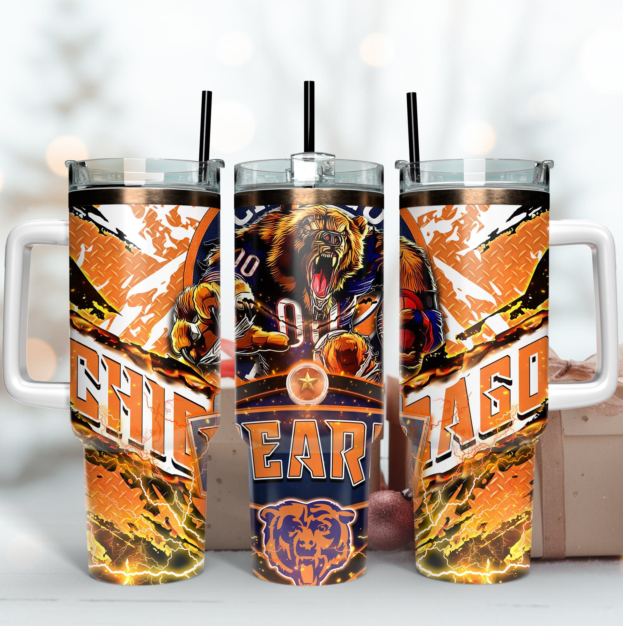 Chicago Bears NFL Mascot Custom Stanley Quencher 40oz Stainless Steel Tumbler With Handle
