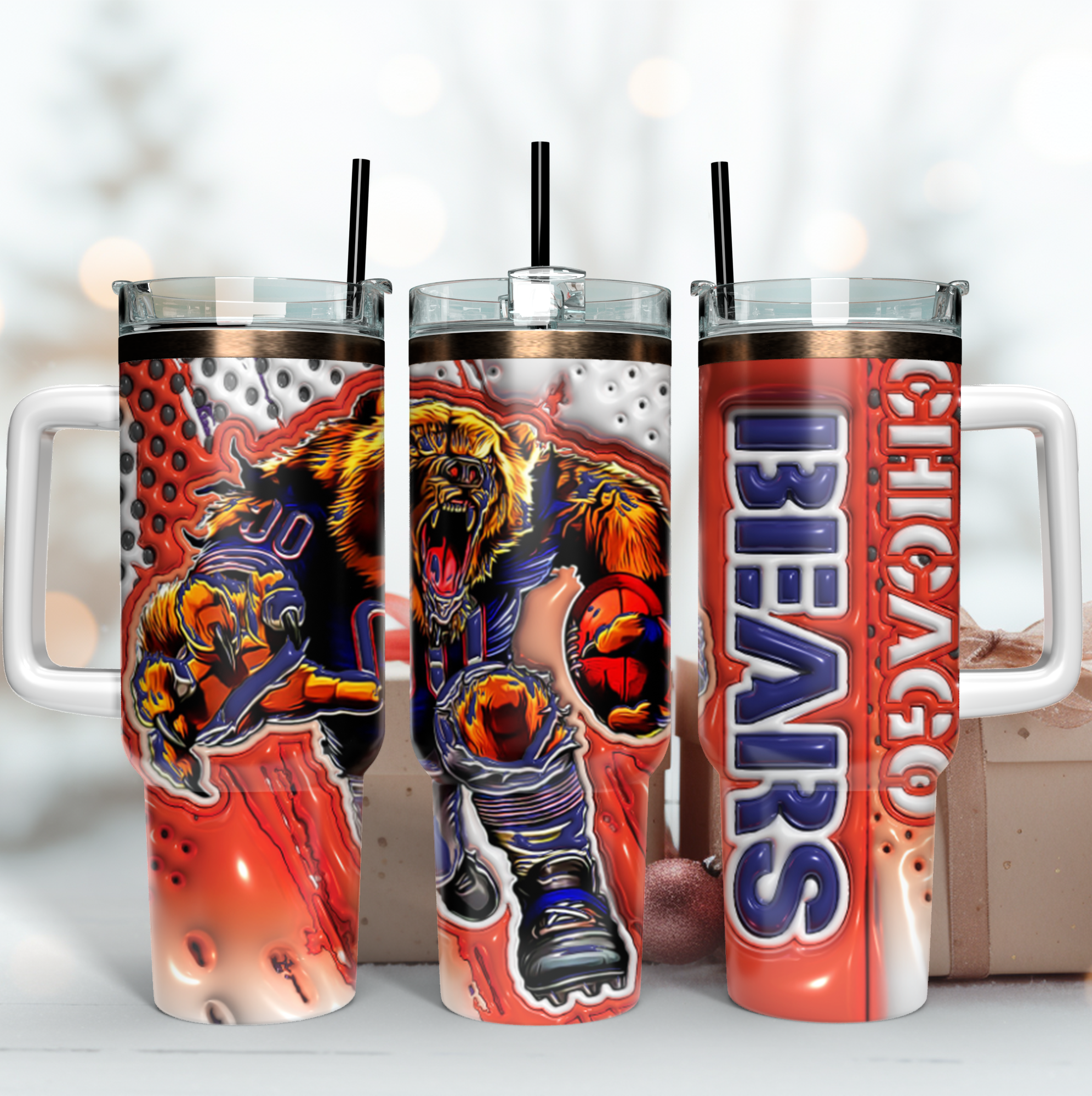 Chicago Bears NFL Mascot Custom Stanley Quencher 40oz Stainless Steel Tumbler With Handle