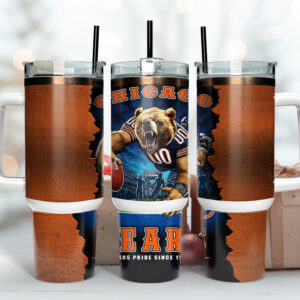 Chicago Bears NFL Mascot Custom Stanley Quencher 40oz Stainless Steel Tumbler With Handle