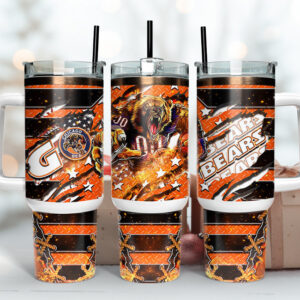Chicago Bears NFL Mascot Custom Stanley Quencher 40oz Stainless Steel Tumbler With Handle