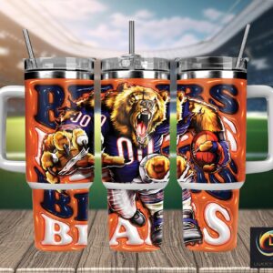 Chicago Bears NFL Mascot Custom Stanley Quencher 40oz Stainless Steel Tumbler With Handle