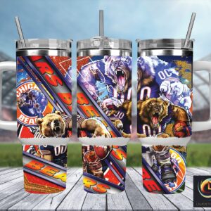 Chicago Bears NFL Mascot Custom Stanley Quencher 40oz Stainless Steel Tumbler With Handle