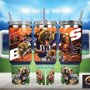 Chicago Bears NFL Mascot Custom Stanley Quencher 40oz Stainless Steel Tumbler With Handle