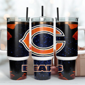 Chicago Bears NFL Stained Glass Effect Custom Stanley Quencher 40oz Stainless Steel Tumbler With Handle