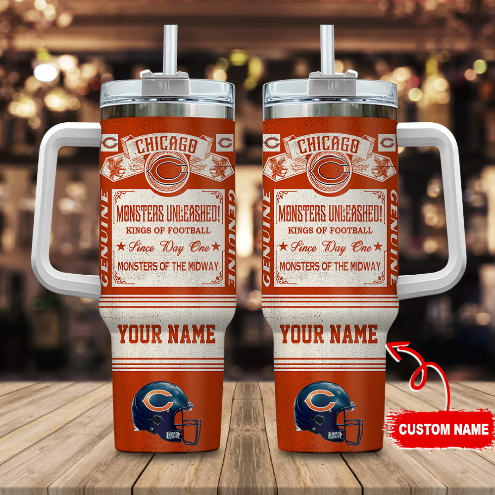 Chicago Bears NFL Vintage Kings Of Football Custom Stanley Quencher 40oz Stainless Steel Tumbler With Handle